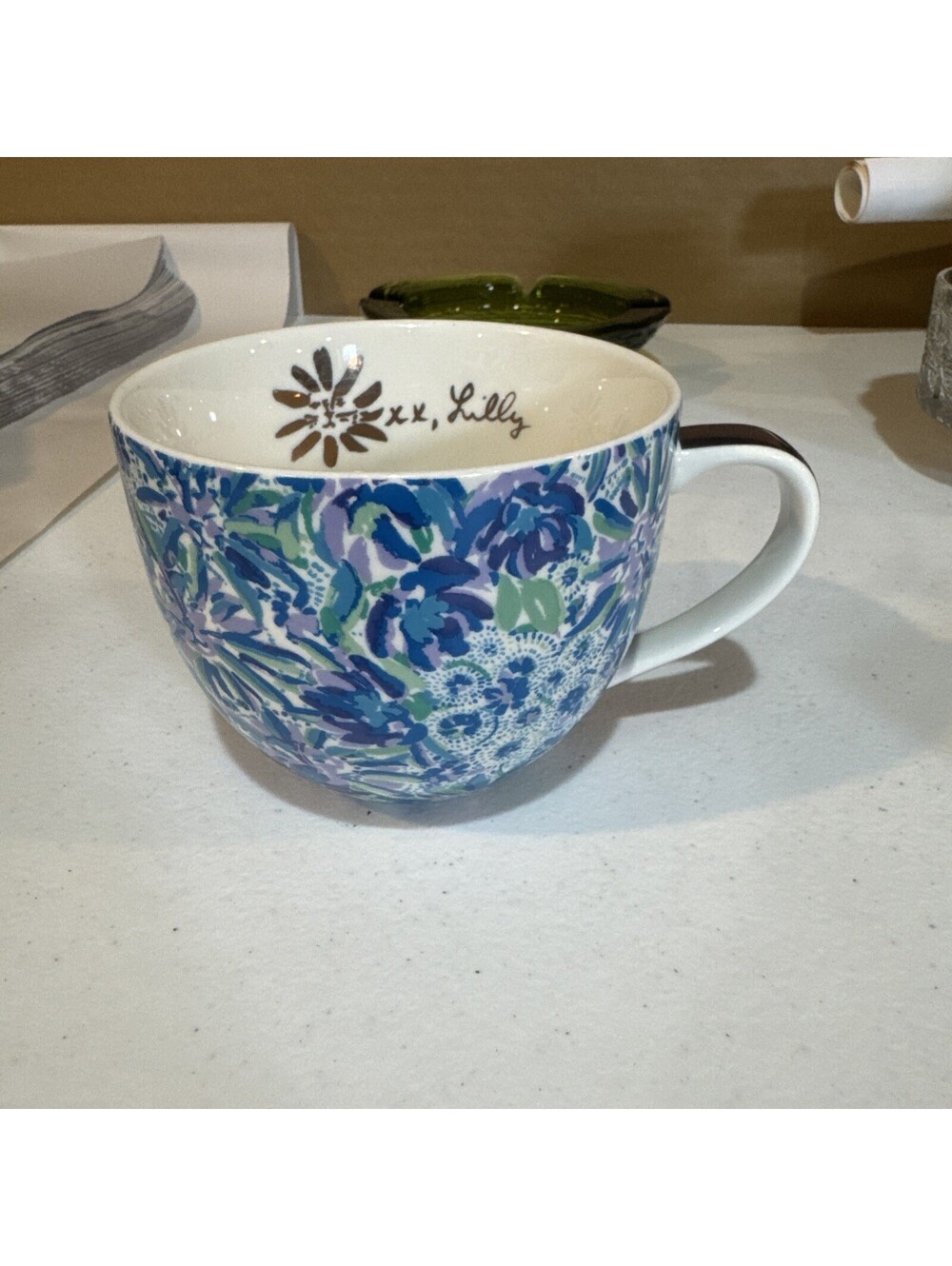 Lilly Pulitzer Clothing Designer Blue Floral Pattern 14oz Ceramic Coffee Mug Cup